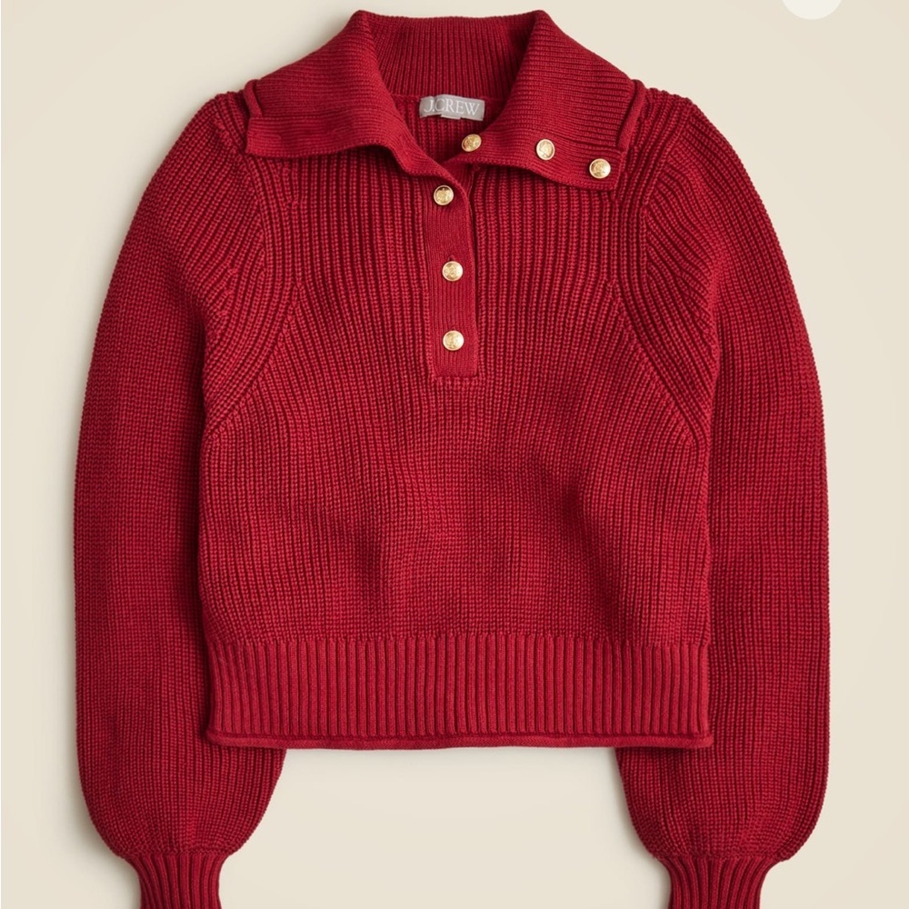 NWT J. Crew cotton Red Button-Collar Sweater